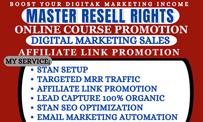 Gig Preview - Setup stan store promote master resell rights course set up email marketing