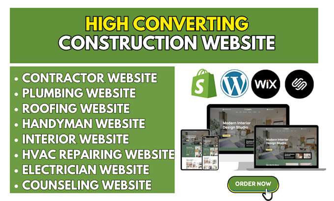 Gig Preview - Build modern contractor, construction, interior, hvac, cleaning, roofing website