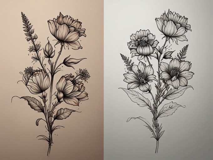 Bestseller - create custom birth flower line art, tattoo illustration