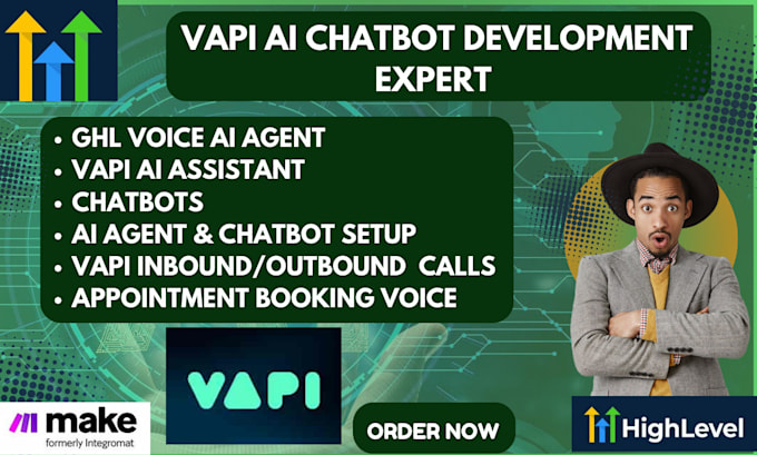 Bestseller - setup vapi ai calling agent, gohighlevel chatbot, voice ai agent, made com