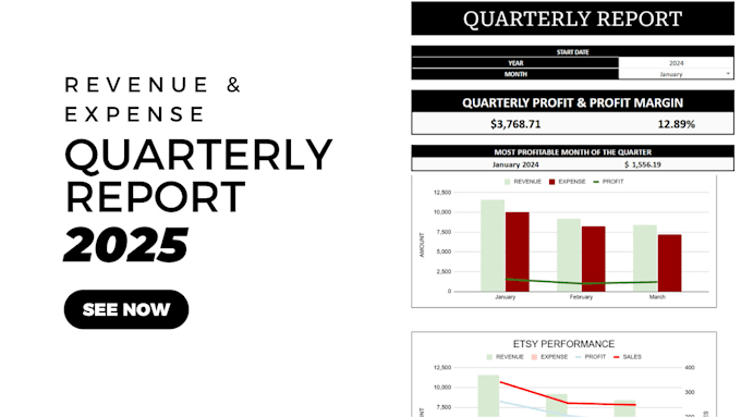 Gig Preview - Quarterly expense and revenue report for your etsy pod shop