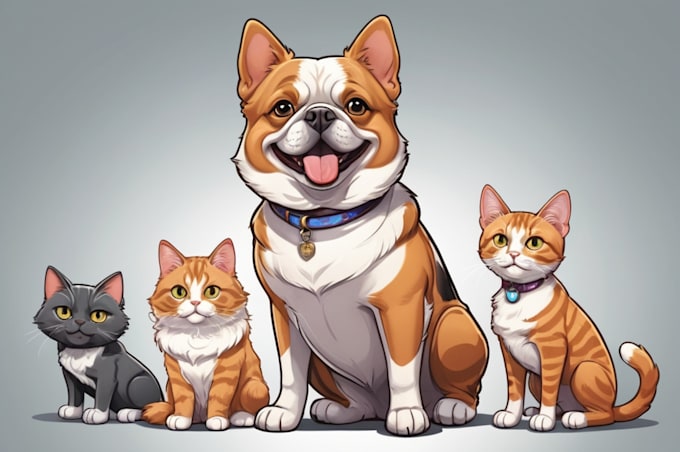 Gig Preview - Do custom cartoon pet portrait dog cat animal cartoon