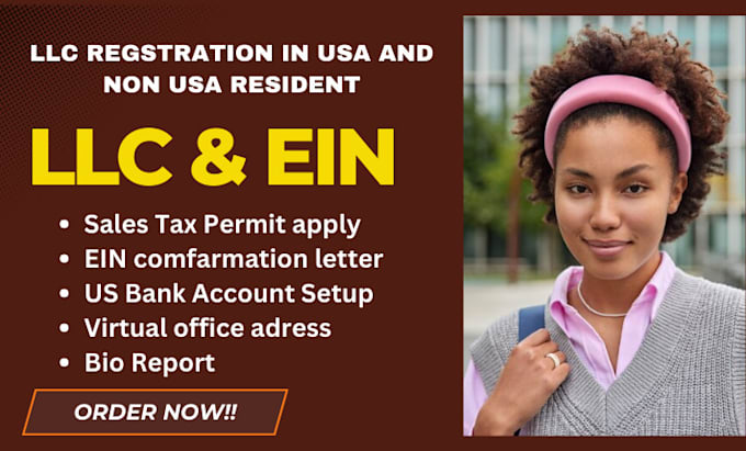 Gig Preview - Do llc registration, ein number with us banks, bio report and sale tax permit