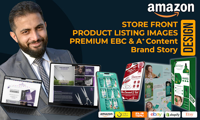 Gig Preview - Design amazon store front, listing images, premium ebc and a plus content