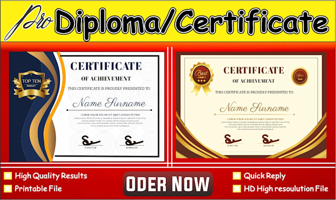 Gig Preview - Do certificate design, diploma certificate