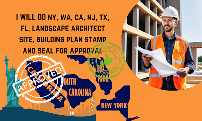 Gig Preview - Ny, wa, ca, nj, tx, fl, landscape architect site, building plan stamp and seal