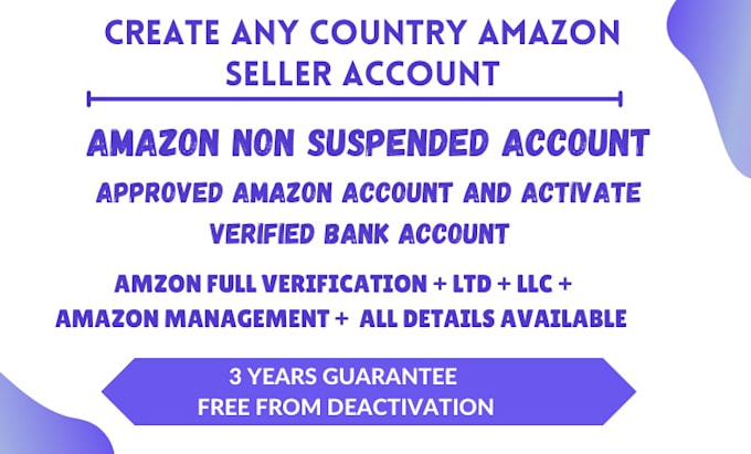 Gig Preview - Create amazon seller account, amazon bank setup, face verification, amazon llc