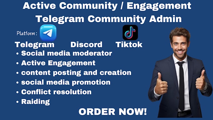 Gig Preview - Be telegram community manager, social media content moderator, discord chatters