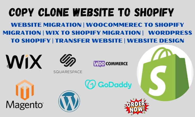 Gig Preview - Migrate copy clone website transfer wix squarespace magento wordpress to shopify