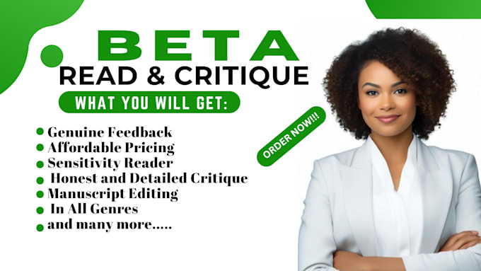 Gig Preview - Beta read and critique your manuscript alpha reader book editing inline edit