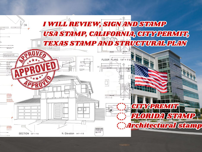 Gig Preview - Do USA pe stamp, architect stamp structural engineering drawing, mep, floor plan