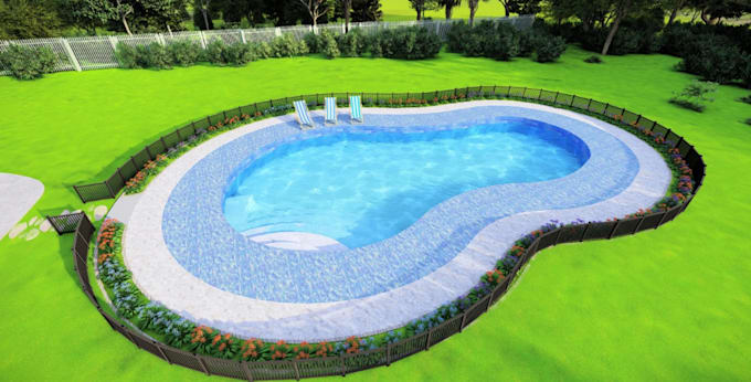 Gig Preview - Design 3d swimming pool, deck area, water fall, patio design, pond and rendering