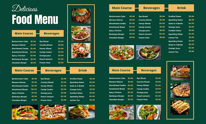 Gig Preview - Design unique food, restaurant, café menu using canva