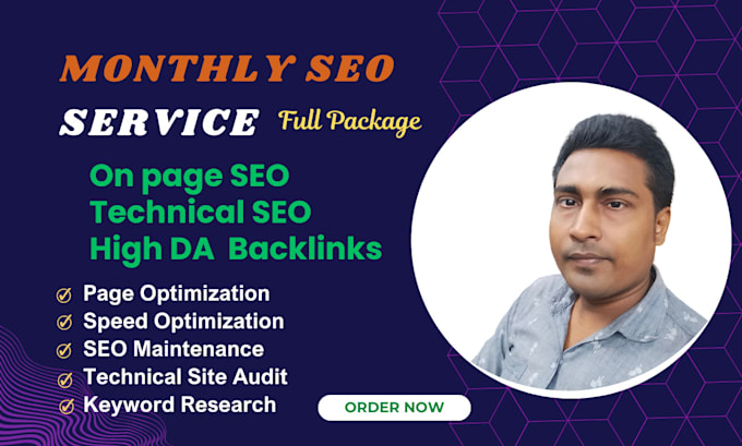 Gig Preview - Seo service monthly complete on page optimize, technical issue, site maintenance