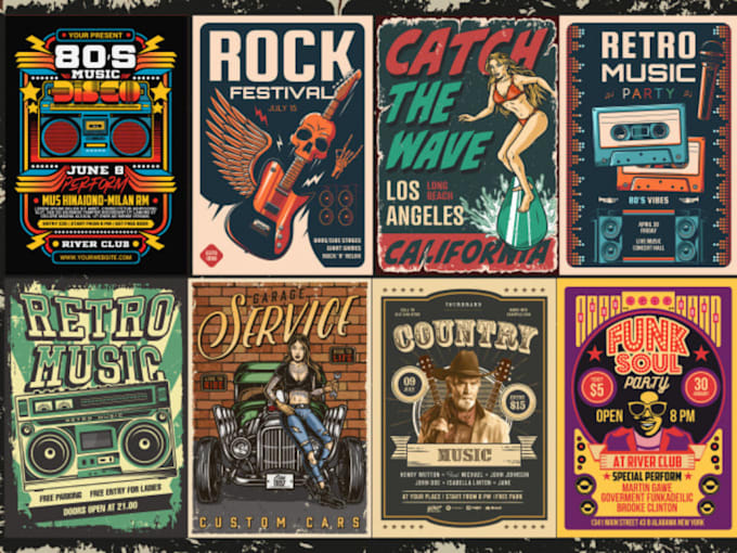 Gig Preview - Design a top level vintage illustration retro vintage modern style poster