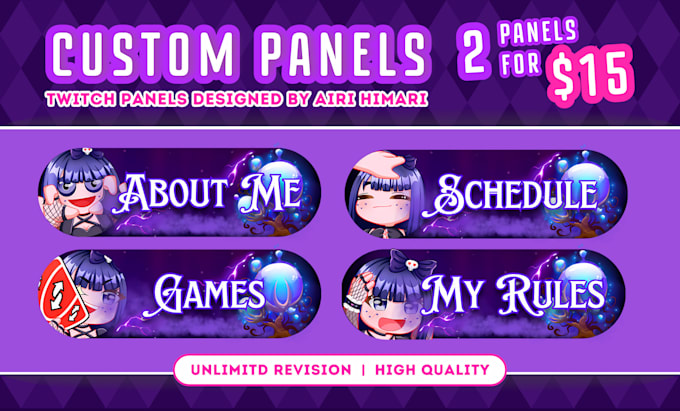 Gig Preview - Design twitch panel, twitch emotes, twitch overlay for vtuber stream