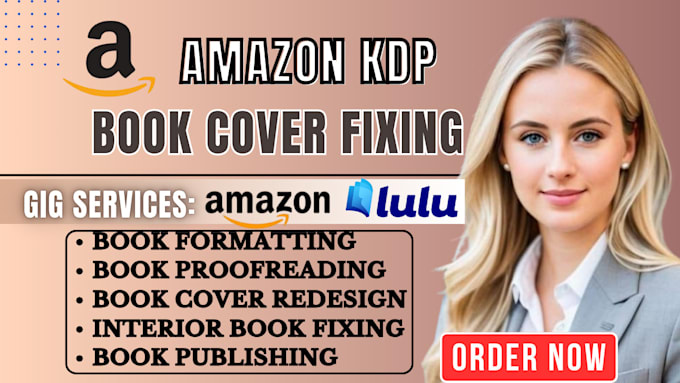 Gig Preview - Do amazon kdp book cover redesign fix your manuscript errors resize ebook cover