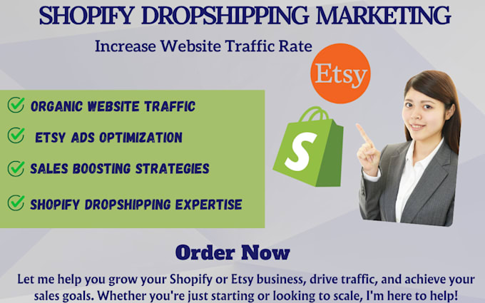 Gig Preview - Shopify dropshipping marketing organic website traffic etsy ads shopify sales