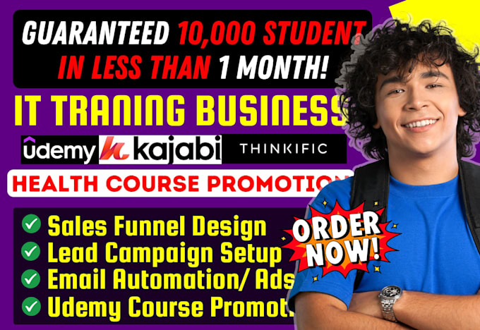 Bestseller - promote udemy course to boost sales for business, health, IT training on kajabi