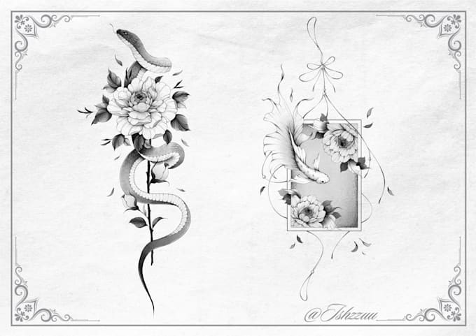 Gig Preview - Create a custom tattoo design in fine line and floral style