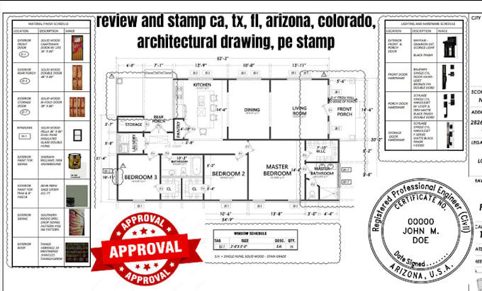 Gig Preview - Review and stamp ca, tx, fl, arizona, colorado, architectural drawing, pe stamp