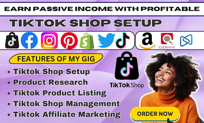 Gig Preview - Setup USA tik tok shop, tiktok affiliate program influencers outreach marketing