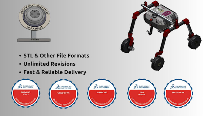 Gig Preview - Design 3d models in solidworks and deliver a stl file