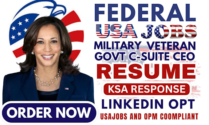 Gig Preview - Write federal resume for government, ceo, csuite, military, veteran, ksa, fema