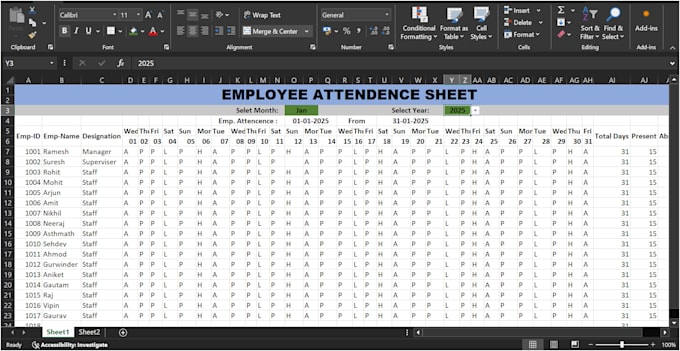 Bestseller - create attendance sheet in excel