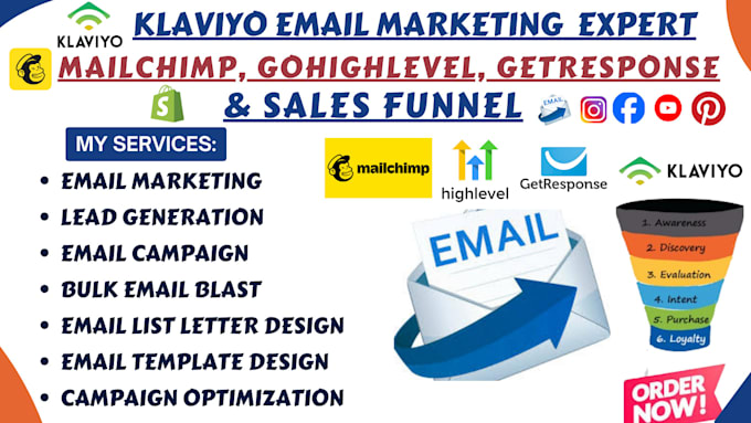 Gig Preview - Do klaviyo, mailchimp, getresponse email marketing flows and email campaign