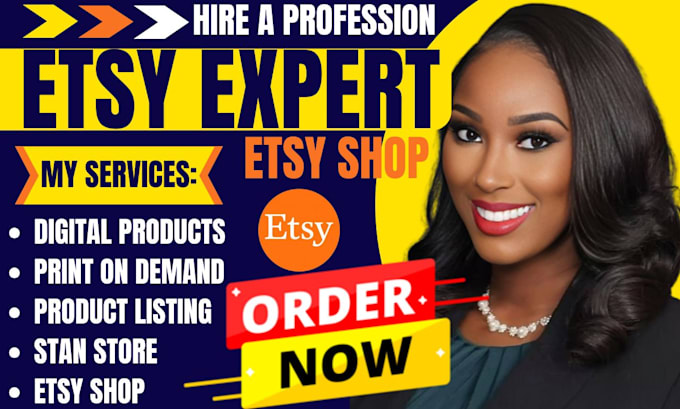 Gig Preview - Design esty digital product esty shop setup, print on demand stan store listing