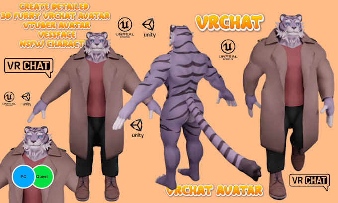 Gig Preview - Create detailed 3d furry vrchat avatar, vtuber avatar, vessface, nsfw character