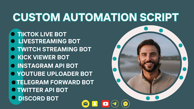 Gig Preview - Custom python youtube bot instagram bot tiktok bot live streaming bot twitch bot