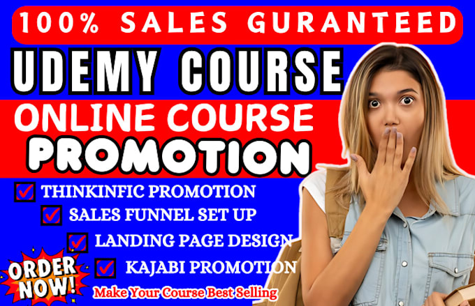 Gig Preview - Udemy course promotion, online course marketing, kajabi, thinkific sales funnel