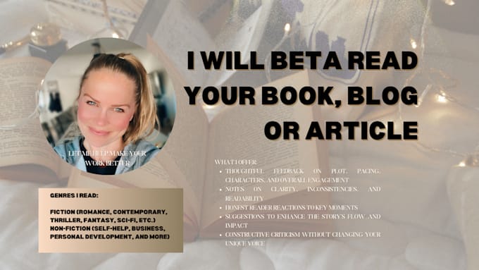 Gig Preview - Beta read your book, blog or article and provide honest, constructive feedback