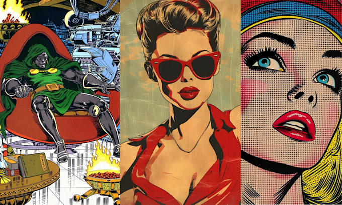 Gig Preview - Design retro vintage illustration pop art retro vintage  comic book portrait