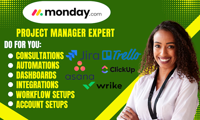 Gig Preview - Setup project management with monday crm trello clickup pipedrive monday com