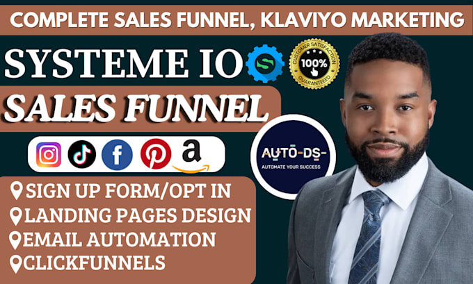 Gig Preview - Design systeme io sales funnel, klaviyo email marketing, systeme io landing page