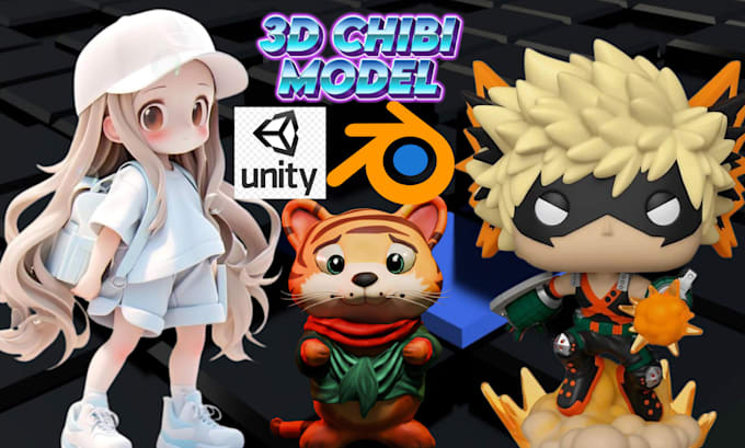 Gig Preview - Create 3d character modeling chibi cartoon funko pop animation for chibi art