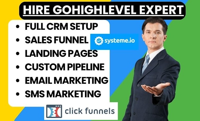 Gig Preview - Build gohighlevel system io sales funnel clickfunnel landing page SMS automation