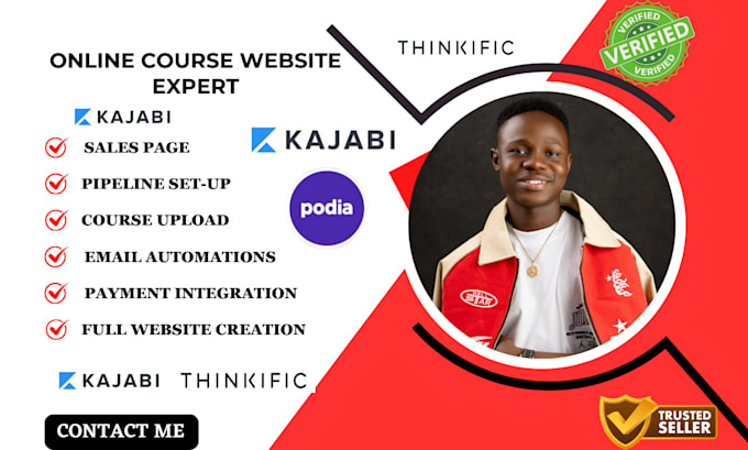 Gig Preview - Do kajabi online course website sales page thinkific podia kajabi landing page