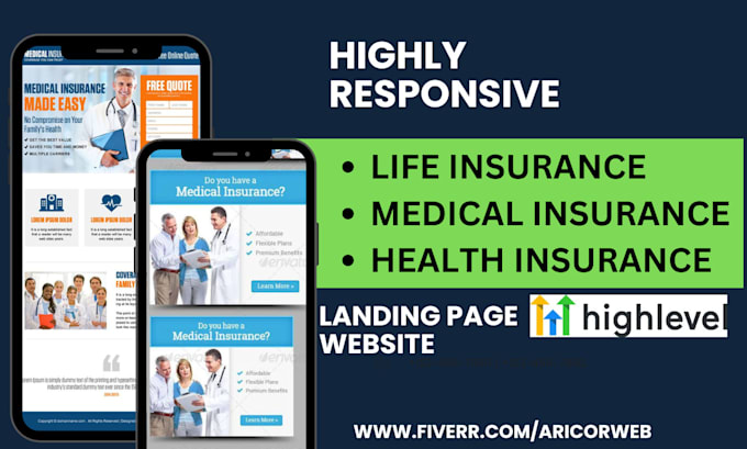 Gig Preview - Design life insurance health medical insurance gohighlevel landing page website