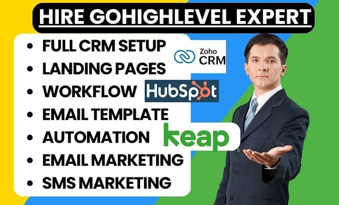 Gig Preview - Build gohighlevel landing page automation hubspot crm zoho email marketing keap