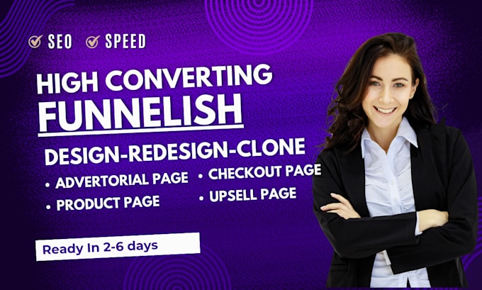 Gig Preview - Design or clone funnelish sales funnel, advertorial page or product landing page