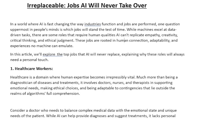 Gig Preview - Provide research on unique jobs ai cannot take over