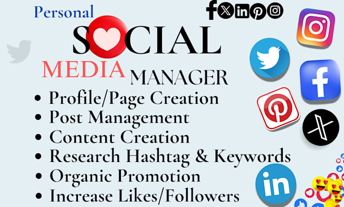 Gig Preview - Be your social media manager and personal assistant