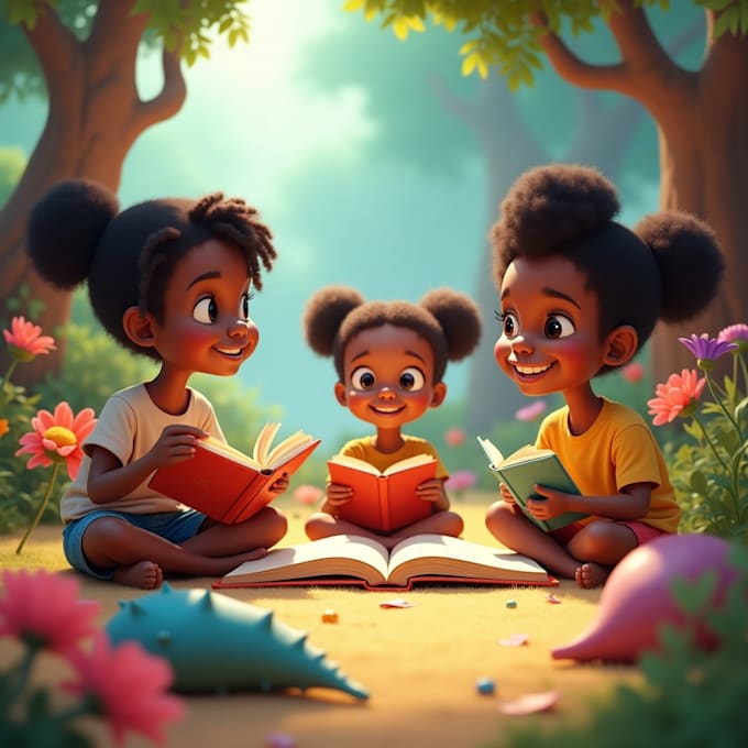 Gig Preview - Draw black african american children book illustration, 3d children illustration