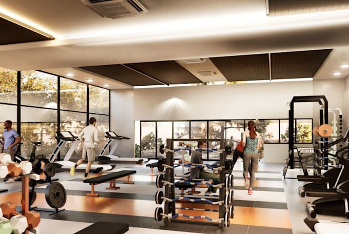 Gig Preview - Design 3d gym interior 3d sport complex health and fitness center with rendering