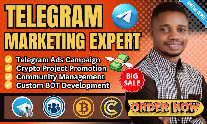 Gig Preview - Do telegram marketing ads, custom telegram bot, grow crypto telegram promotion