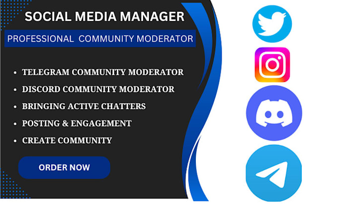 Gig Preview - Social media manager, content moderator community manager